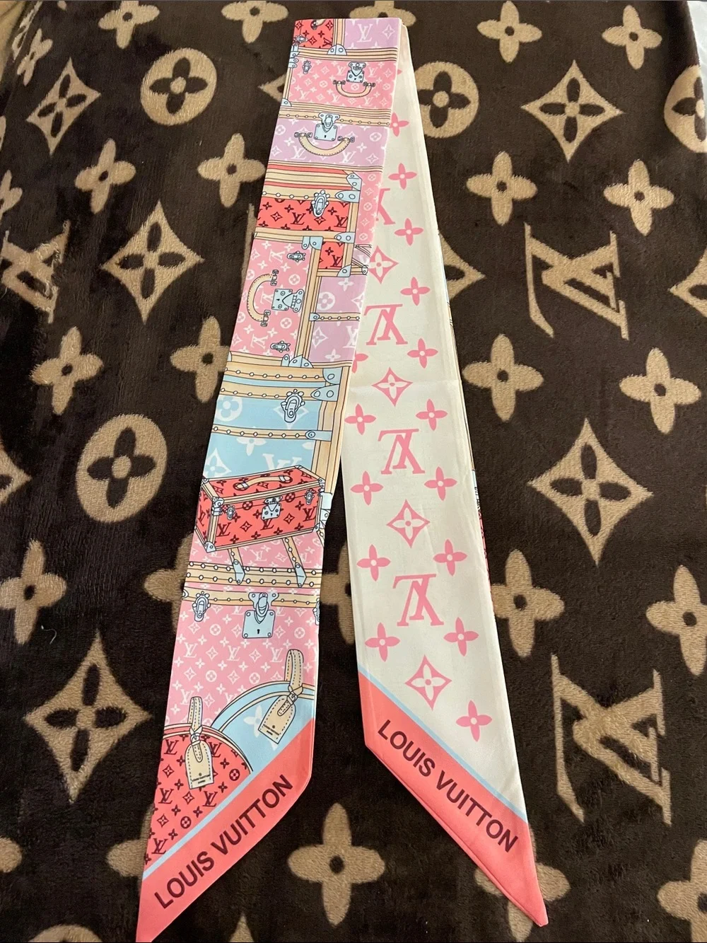 Louis Vuitton Pink, Coral & Light Blue Kids Twilly Scarf